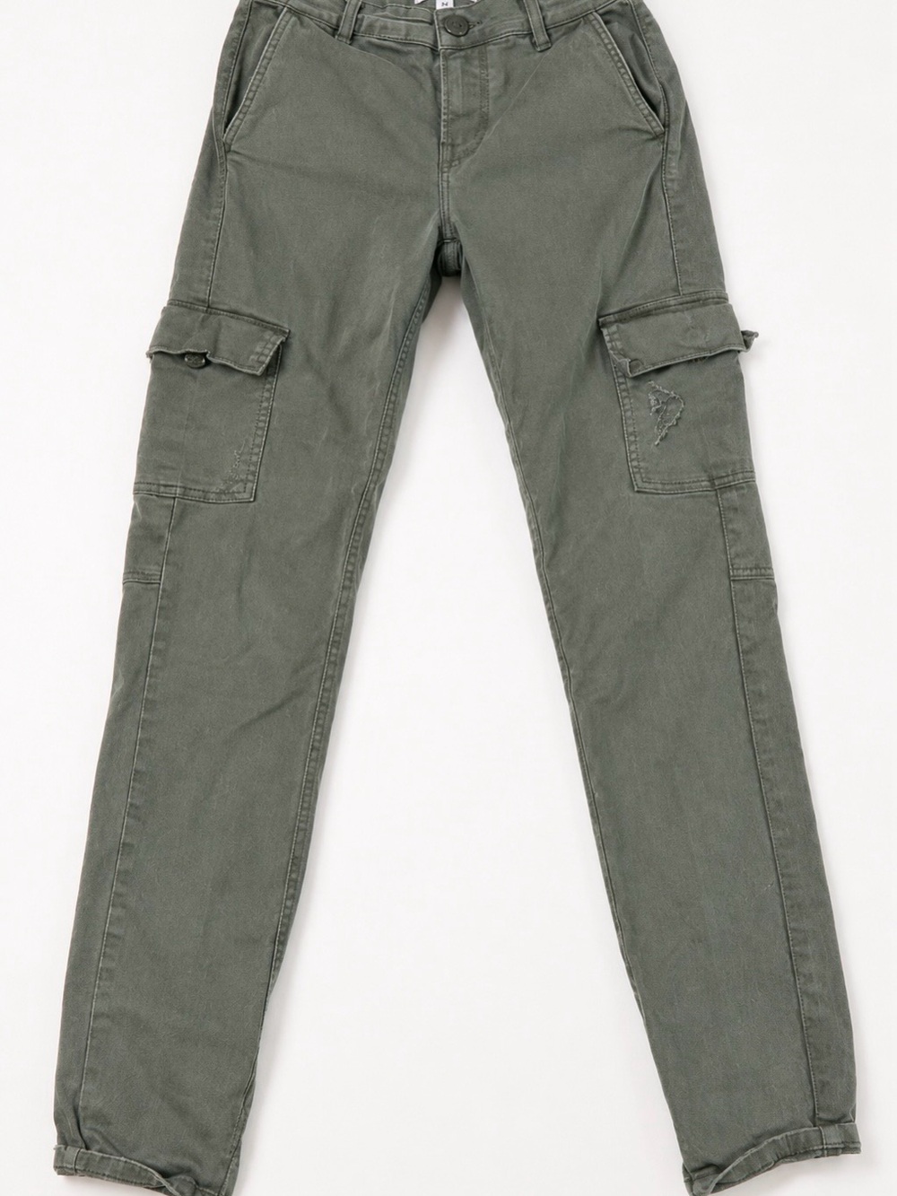 FRAME Denim Cargo Pants Size 24 Olive Green Skinny Utility Ankle Zip Distressed - Picture 1 of 5